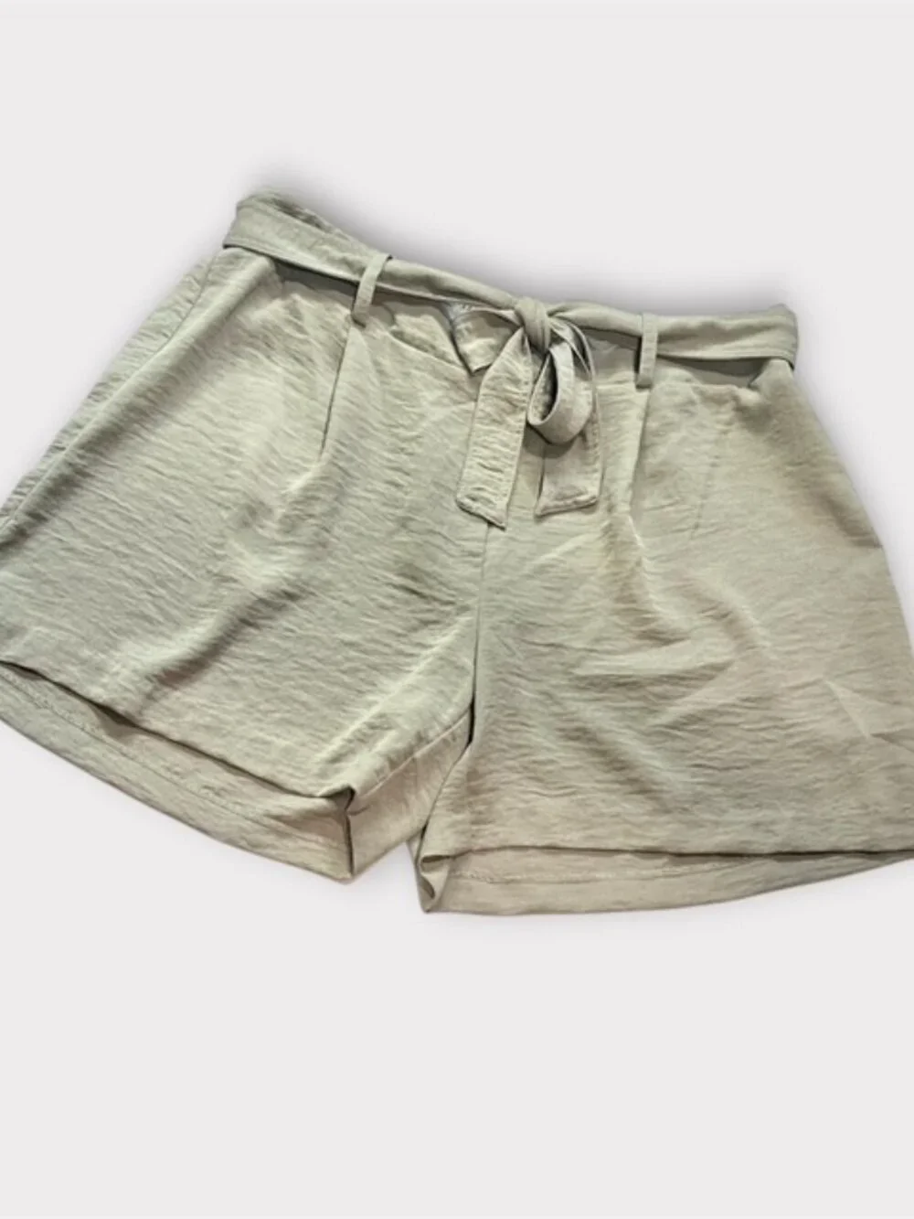 SOHO Womens High Waisted Shorts with Tie Belt Elastic Waist Light Green Size L